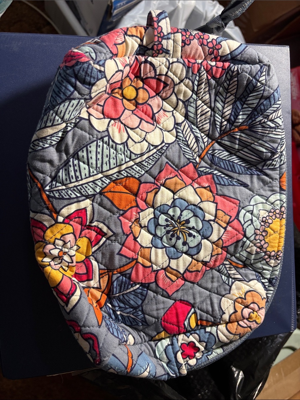 Quilted Vera Bradley Cosmetic Bag in Gray with Multicolor Blooms